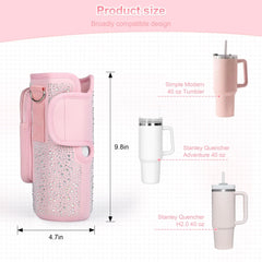 Water Bottle Holder Pouch with Bling Diamond Design for Stanley 40 oz