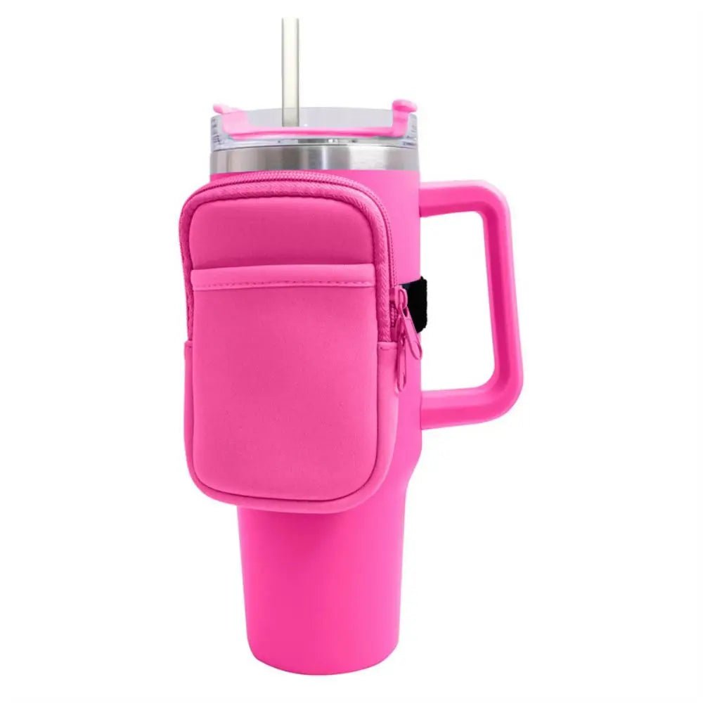 Water Bottle Pouch for Stanley Quencher Adventure 2 Pockets-rose red