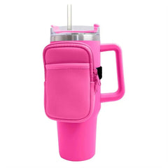 Water Bottle Pouch for Stanley Quencher Adventure 2 Pockets-rose red