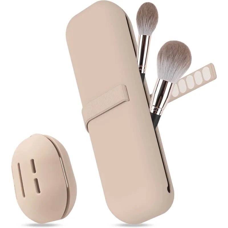 Waterproof silicone travel makeup brush holder, portable for women Khaki