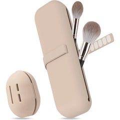 Waterproof silicone travel makeup brush holder, portable for women Khaki