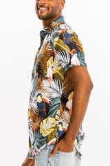 WEIV Full Size Hawaiian Print Button Down Shirt Plus Size