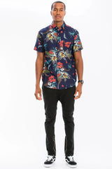 WEIV Men's Full Size Hawaiian Print Button Down Shirt Plus Size