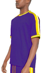 WEIV Men's Full Size Striped Tape Short Sleeve T-Shirt Plus Size DARK PURPLE / S