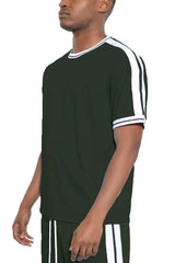WEIV Men's Full Size Striped Tape Short Sleeve T-Shirt Plus Size OLIVE / S
