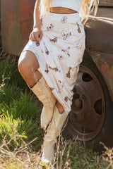 Western Print Satin Long Skirt