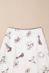Western Print Satin Long Skirt