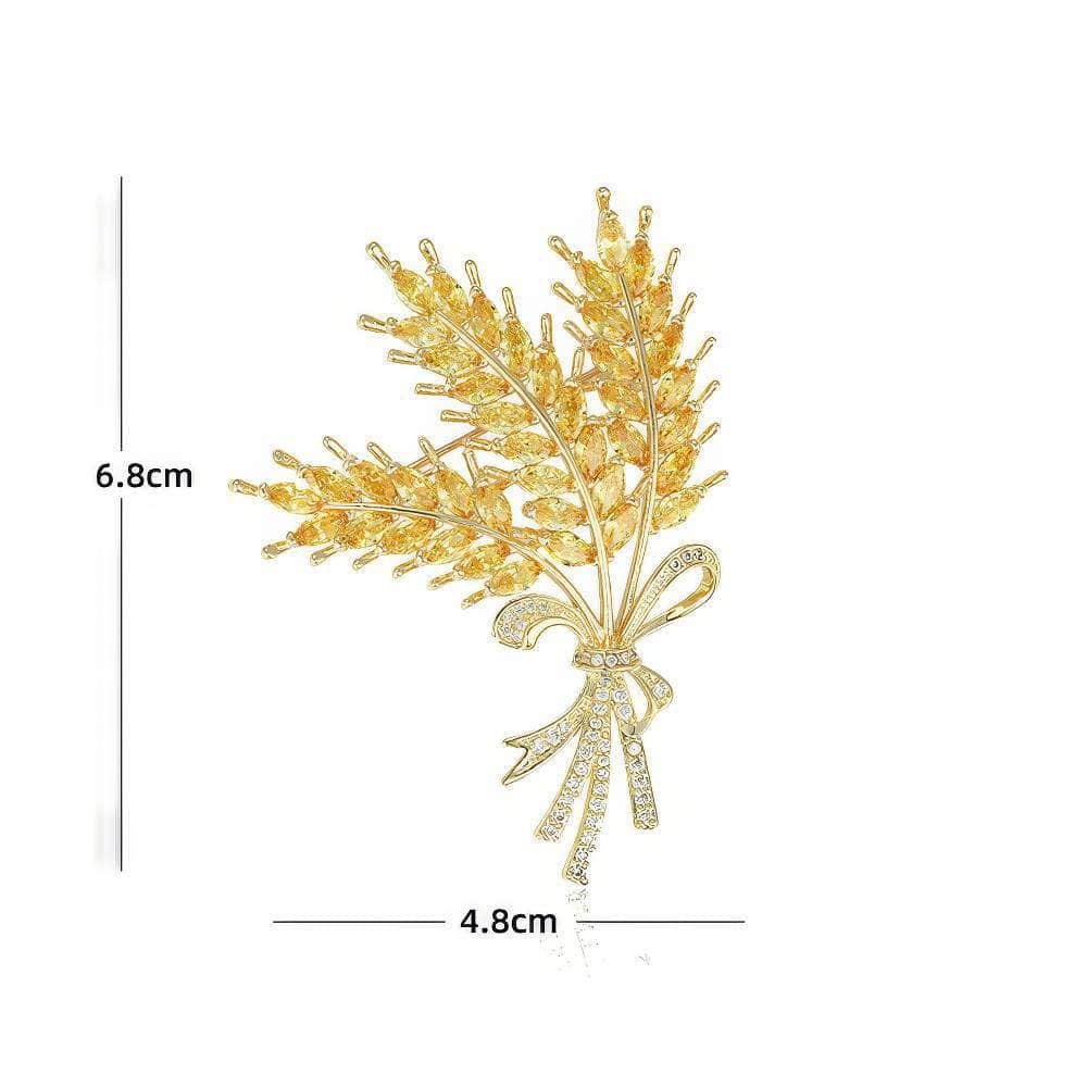 Wheat Ear Crystal-Embedded Brooch Gold