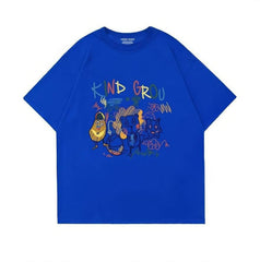Whimsical "KIND GROU" Cartoon Character Graphic Print T-Shirt US 4 / MediumBlue
