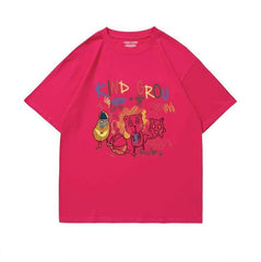Whimsical "KIND GROU" Cartoon Character Graphic Print T-Shirt US 4 / MediumVioletRed