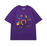 Whimsical "KIND GROU" Cartoon Character Graphic Print T-Shirt US 4 / Purple