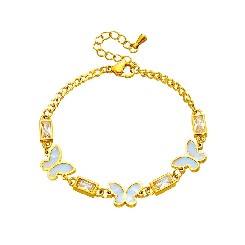 White Square Crystal Butterfly Charm Bracelet B757