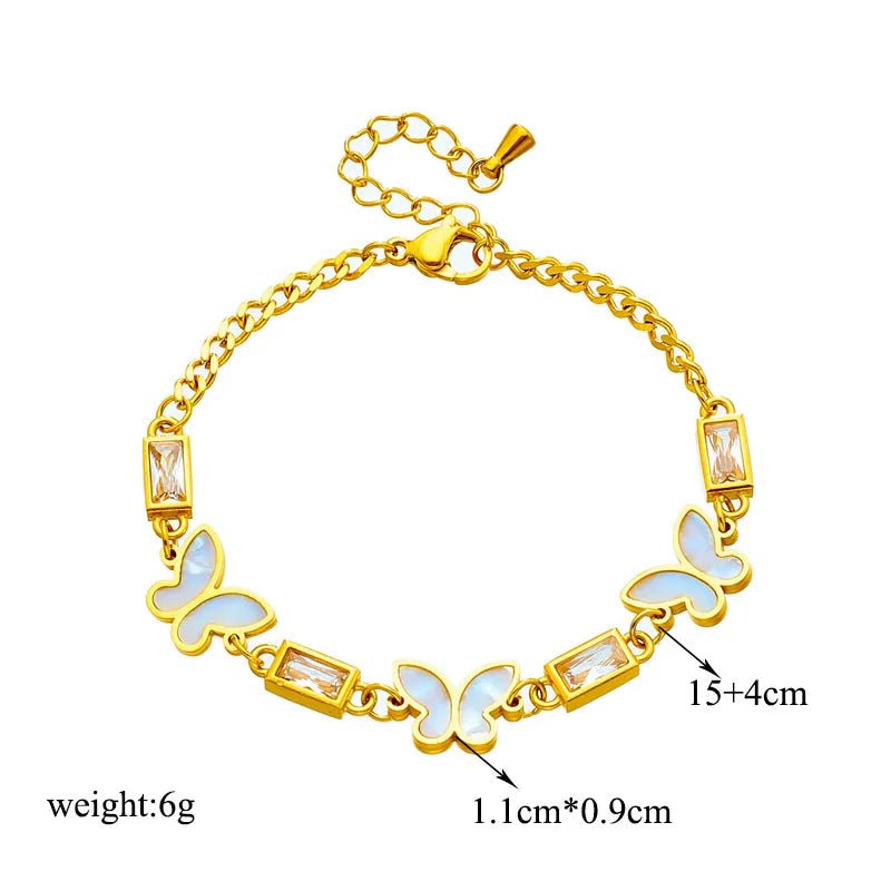 White Square Crystal Butterfly Charm Bracelet B757