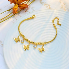 White Zircon Butterfly Charm Bracelet B755