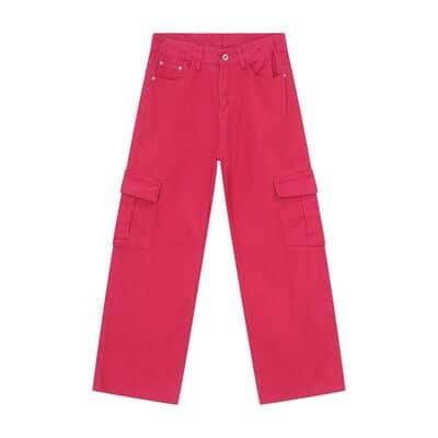 Wide Leg Cargo Jeans Hot Pink / S