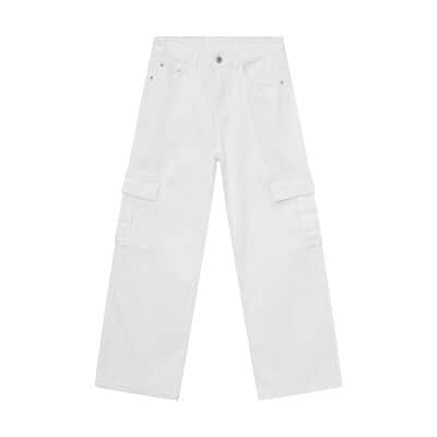 Wide Leg Cargo Jeans White / S