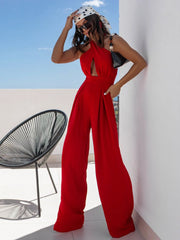 Wide Leg Cutout Halter Neck Jumpsuit