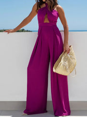 Wide Leg Cutout Halter Neck Jumpsuit