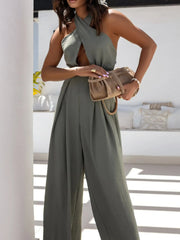 Wide Leg Cutout Halter Neck Jumpsuit