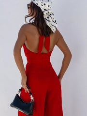 Wide Leg Cutout Halter Neck Jumpsuit