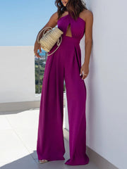 Wide Leg Cutout Halter Neck Jumpsuit