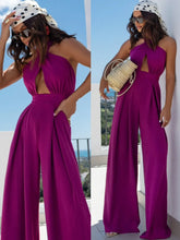 Wide Leg Cutout Halter Neck Jumpsuit Purple / S
