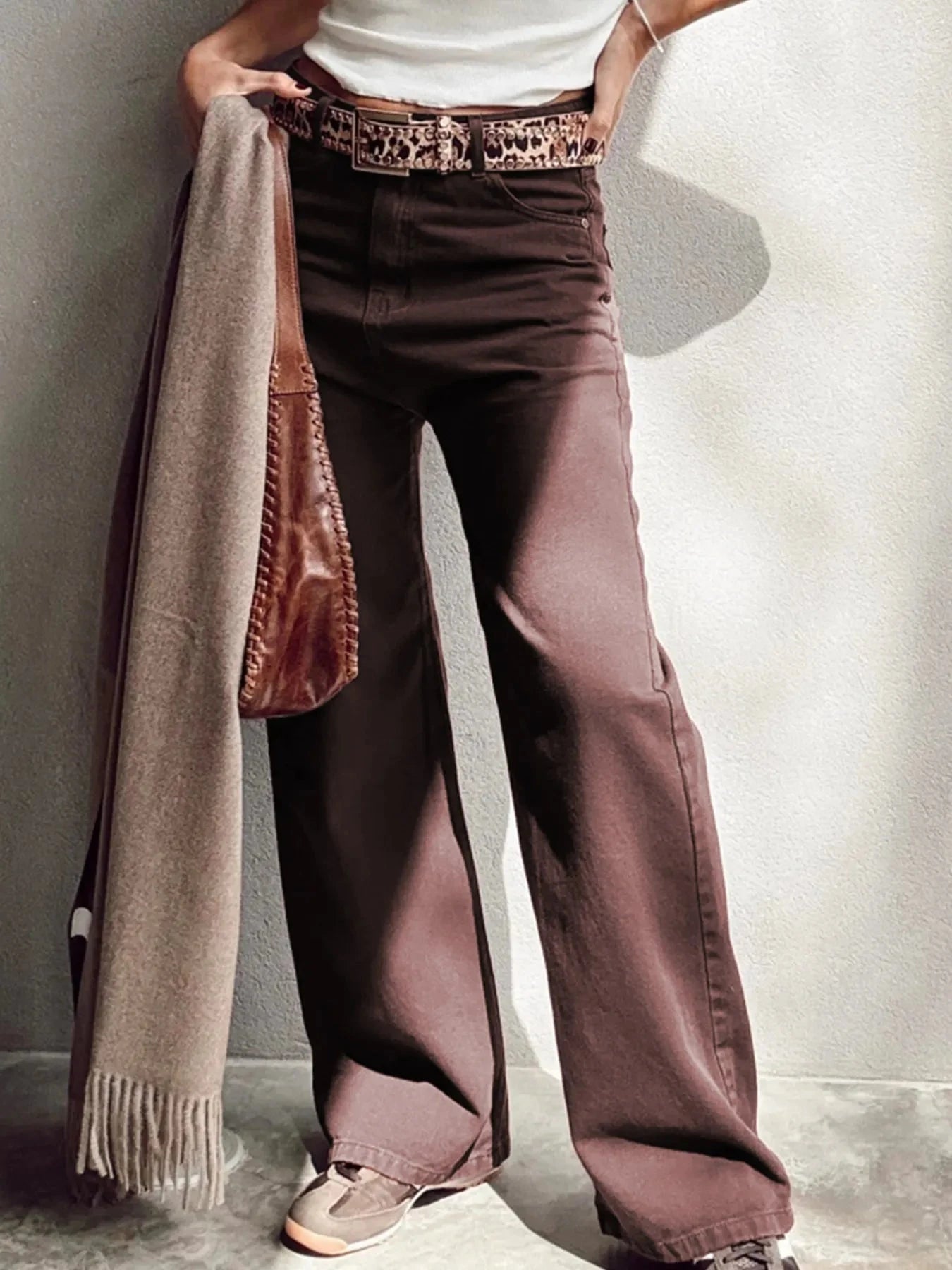 Wide Leg High Waist Denim Jeans Brown / 4