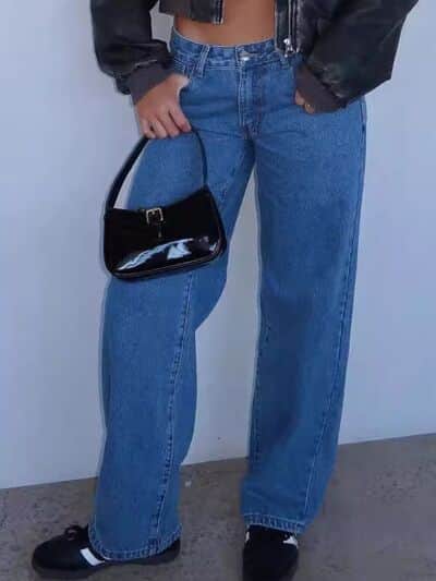Wide Leg Jeans with Pockets Blue / S