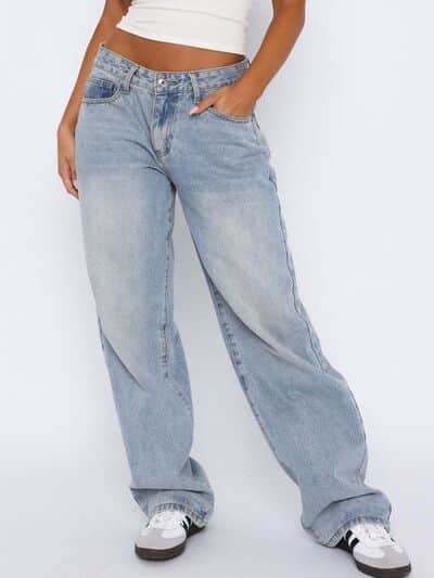 Wide Leg Jeans with Pockets Light Blue / S