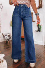 Wide Leg Pocketed High Waist Jeans Sail Blue / 4