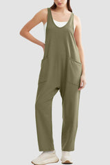 Wide Strap Jumpsuit with Pockets Matcha Green / S