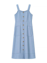 Wide Strap Sweetheart Neck Denim Dress