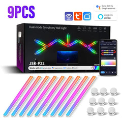 WIFI LED Smart Wall Lamp: RGBIC Light Bar, DIY Atmosphere EU Plug / 9PCs