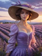 Woman in Purple Dress and Hat in a Lavender Field