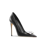 Women's Diamante Embellished Mid Heel Pointed Toe Pumps EU 32 / Black / 6CM