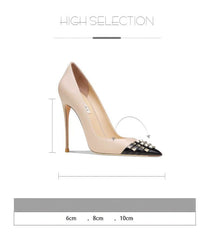 Women's Rockstud Alcove Pointed Toe High Heel Pumps with Contrasting Cap