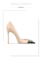 Women's Rockstud Alcove Pointed Toe High Heel Pumps with Contrasting Cap