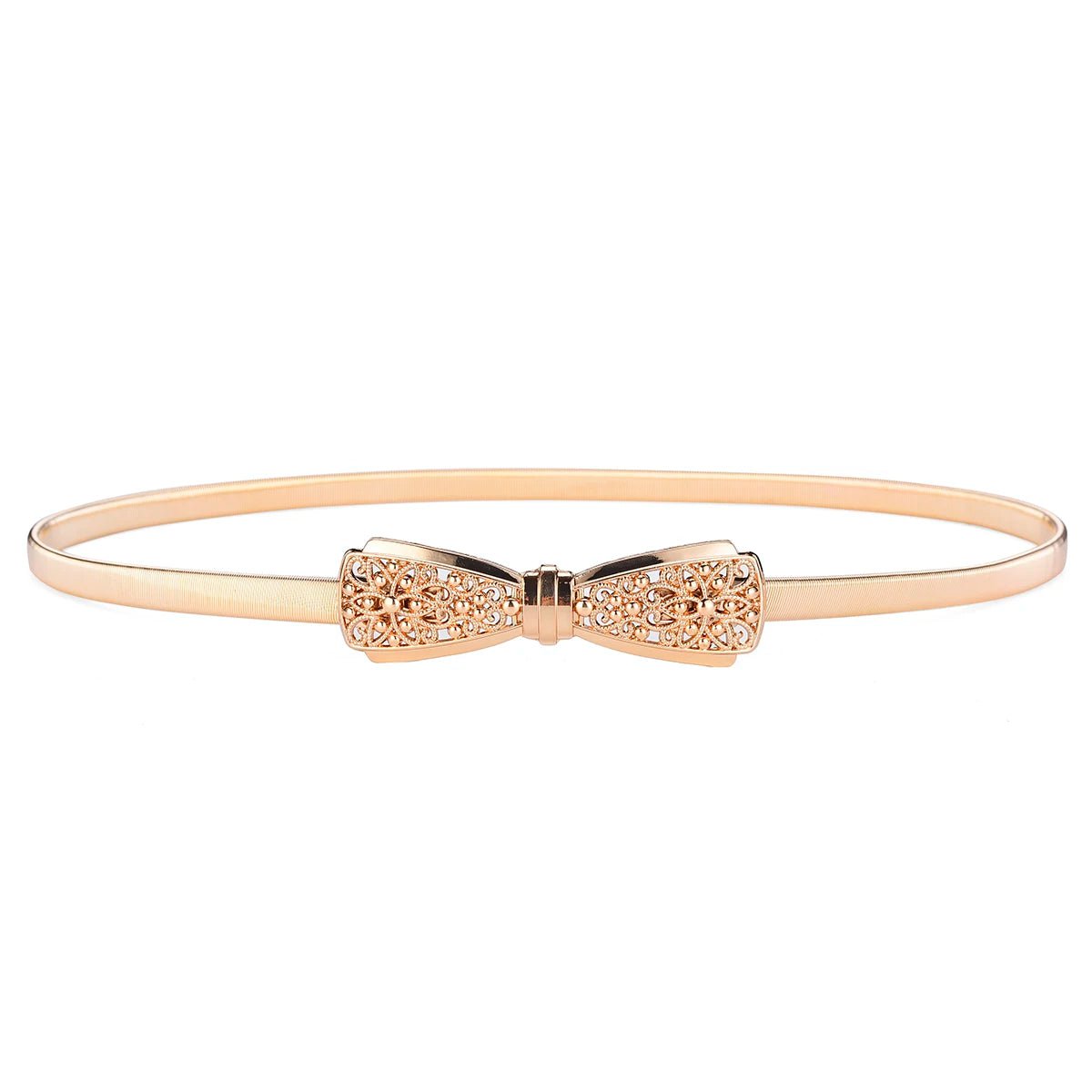 Women's Slim Dress Belt with Mixed Buckle Pattern Big golden bow / 105CM