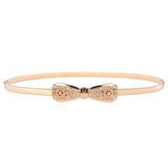 Women's Slim Dress Belt with Mixed Buckle Pattern Big golden bow / 105CM