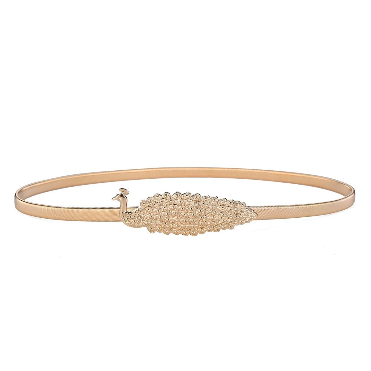 Women's Slim Dress Belt with Mixed Buckle Pattern Golden peacock / 105CM