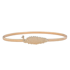 Women's Slim Dress Belt with Mixed Buckle Pattern Golden peacock / 105CM