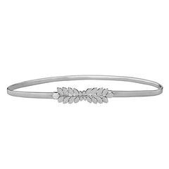 Women's Slim Dress Belt with Mixed Buckle Pattern Silver leaves / 105CM
