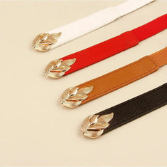 Womens Stretch Elasticated Waist Belt with Gold Flower Buckle