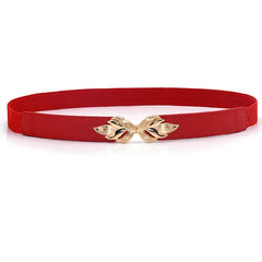 Womens Stretch Elasticated Waist Belt with Gold Flower Buckle Red / 70cm