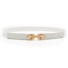 Womens Stretch Elasticated Waist Belt with Gold Flower Buckle WHITE / 70cm