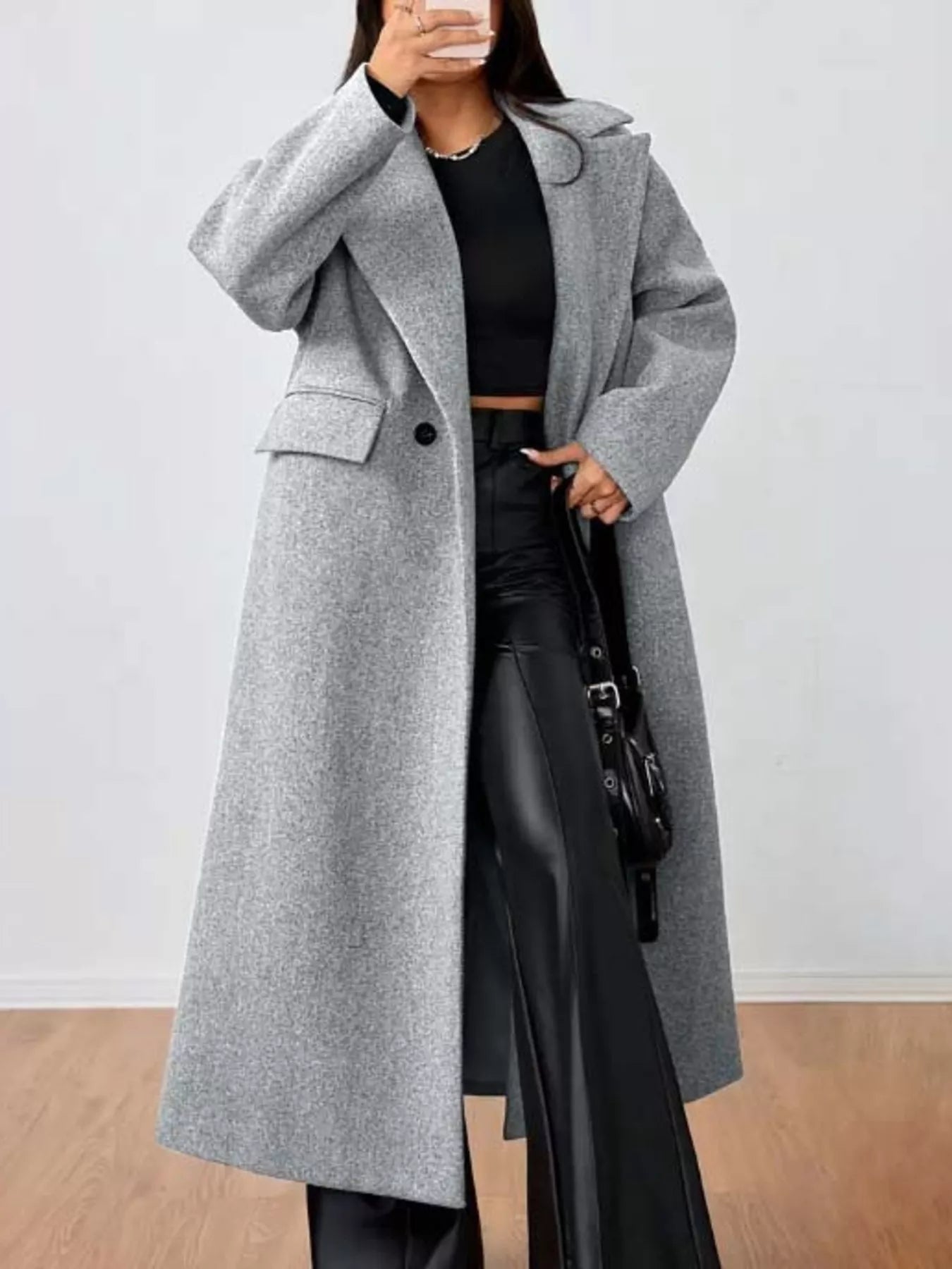 Wool-Blend Longline Overcoat Gray / S