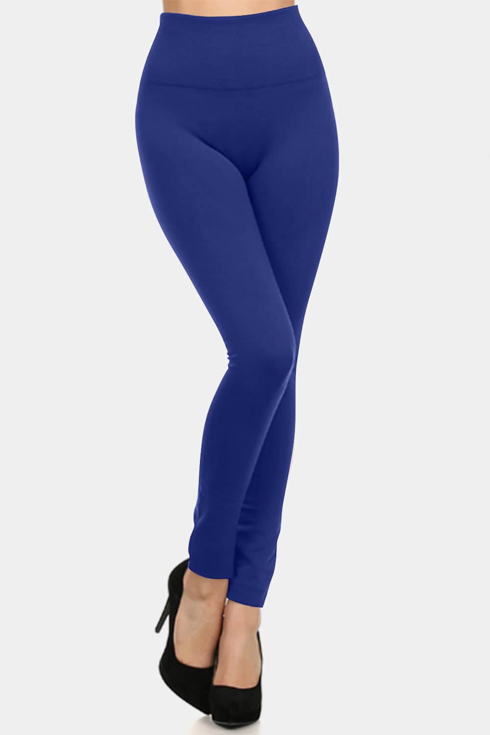 Yelete Seamless High Waist Fleece Leggings Navy / One Size-Regular
