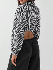 Zebra Print Plush Cropped Jacket