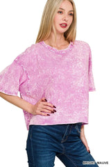 Zenana Acid Crinkle-Washed Oversized T-Shirt BRIGHT MAUVE / S