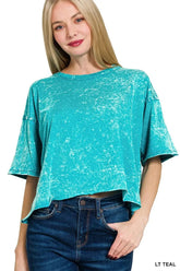 Zenana Acid Crinkle-Washed Oversized T-Shirt LT TEAL / S